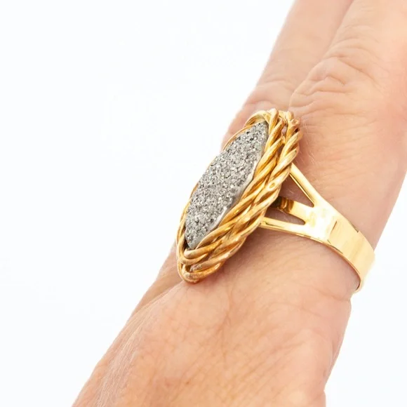 2 tone 14Kt Italy statement ring platinum druzy quartz luxury Vicenza Gold 10